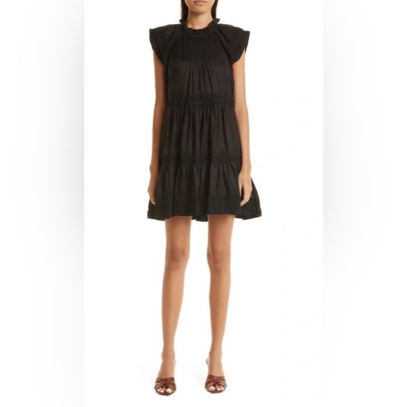Veronica Beard Keely Cotton Ruffle Tiered Dress- Black - Picture 4 of 17